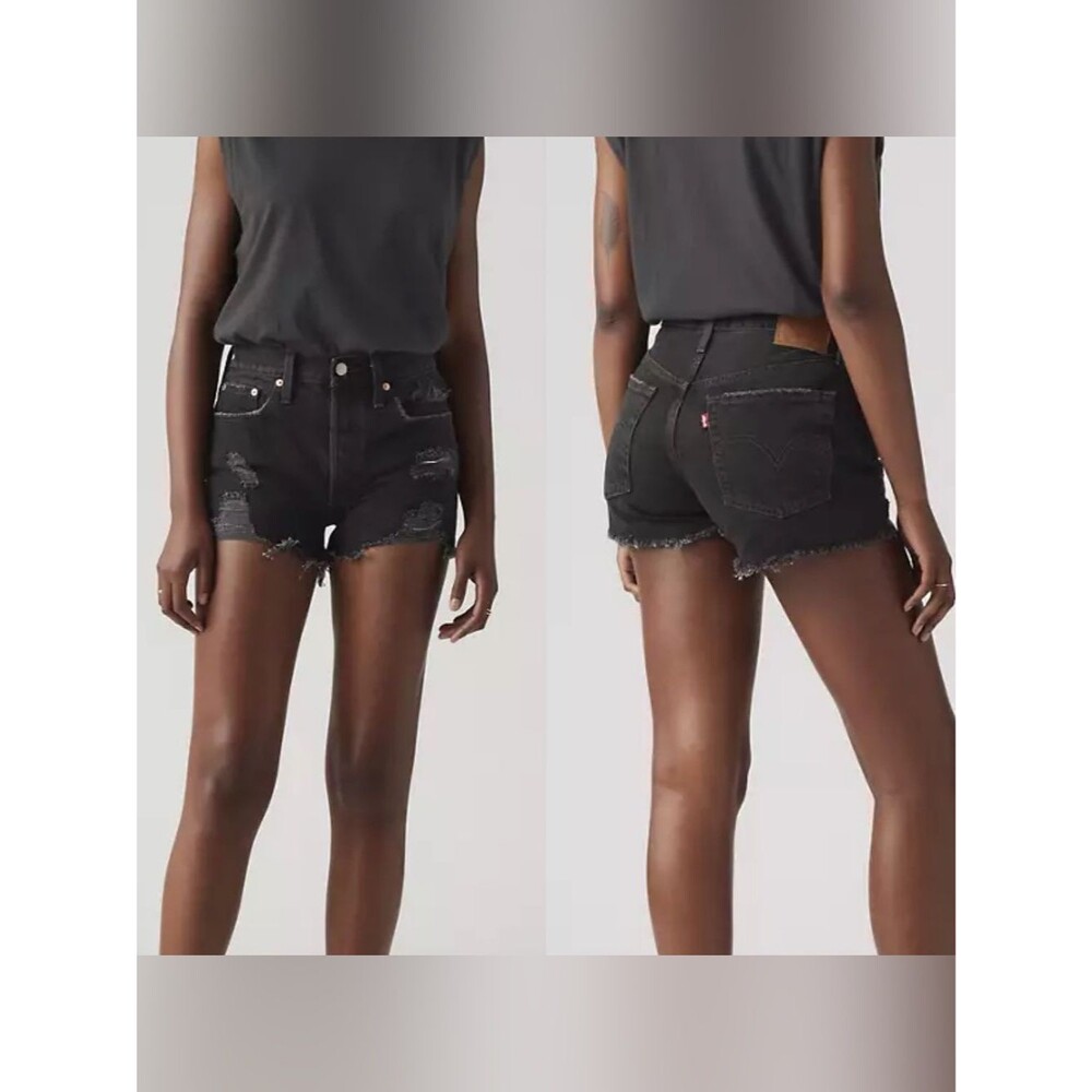 Levi's Premium 501 High-Rise Distressed Denim Cutoff Shorts in Stowaway size 29